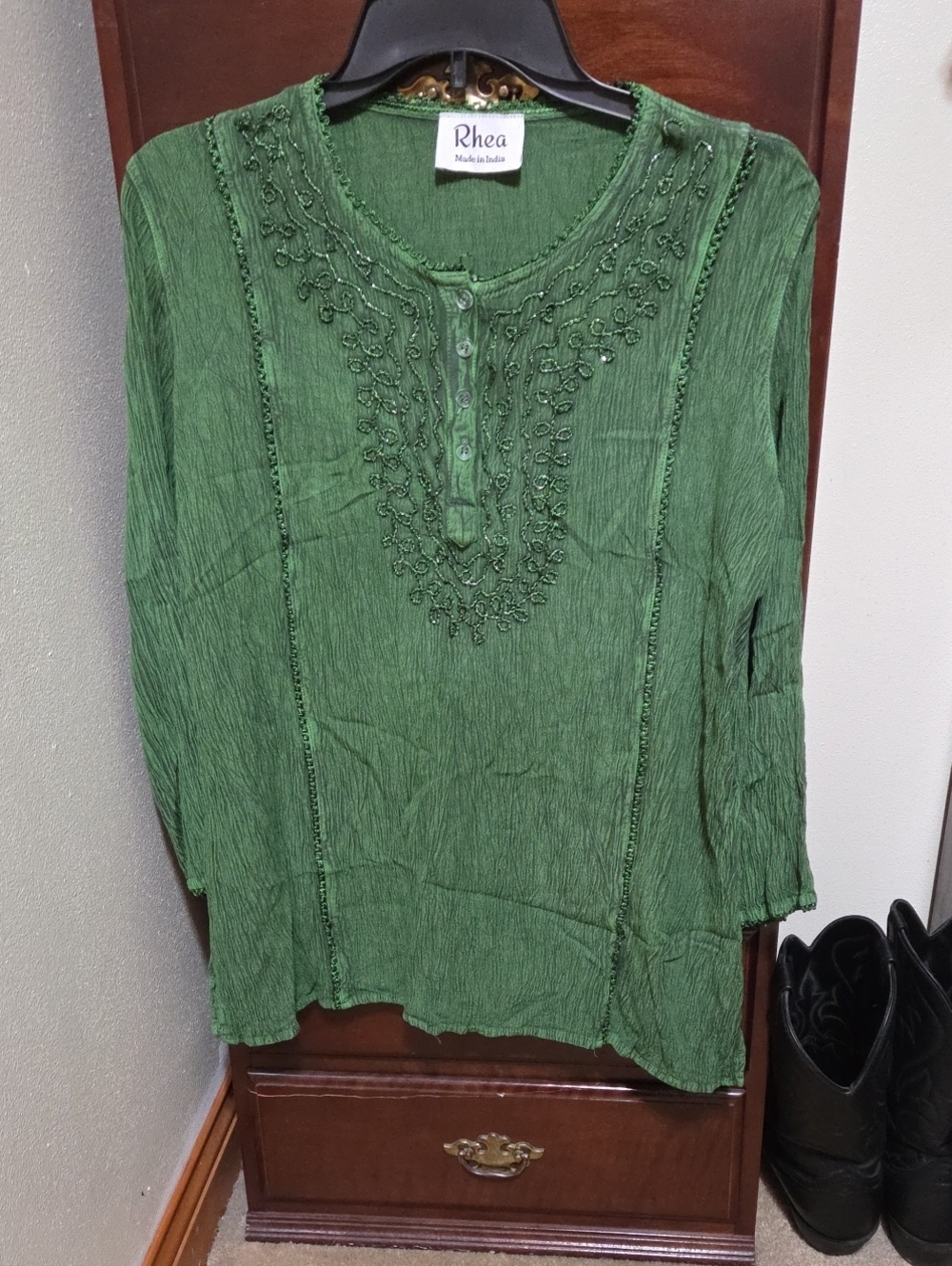 Rhea Green Embroidered Long-Sleeve Tunic